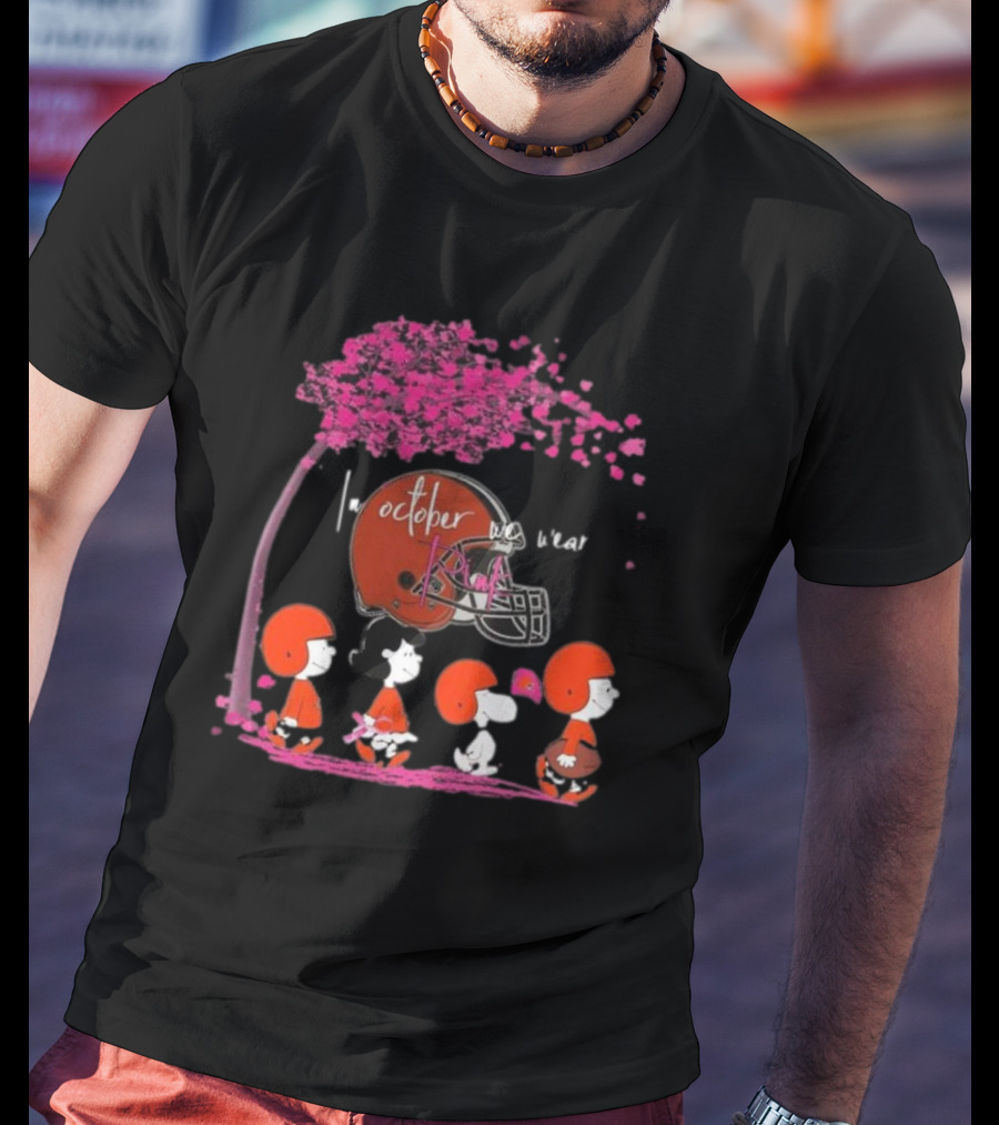 Peanuts Characters Cleveland Browns October We Wear Pink T-Shirt