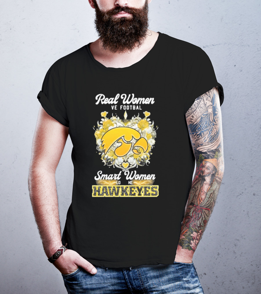 Real Women Love Football Smart Women Love The Hawkeyes Yellow Rose Heart T-Shirt