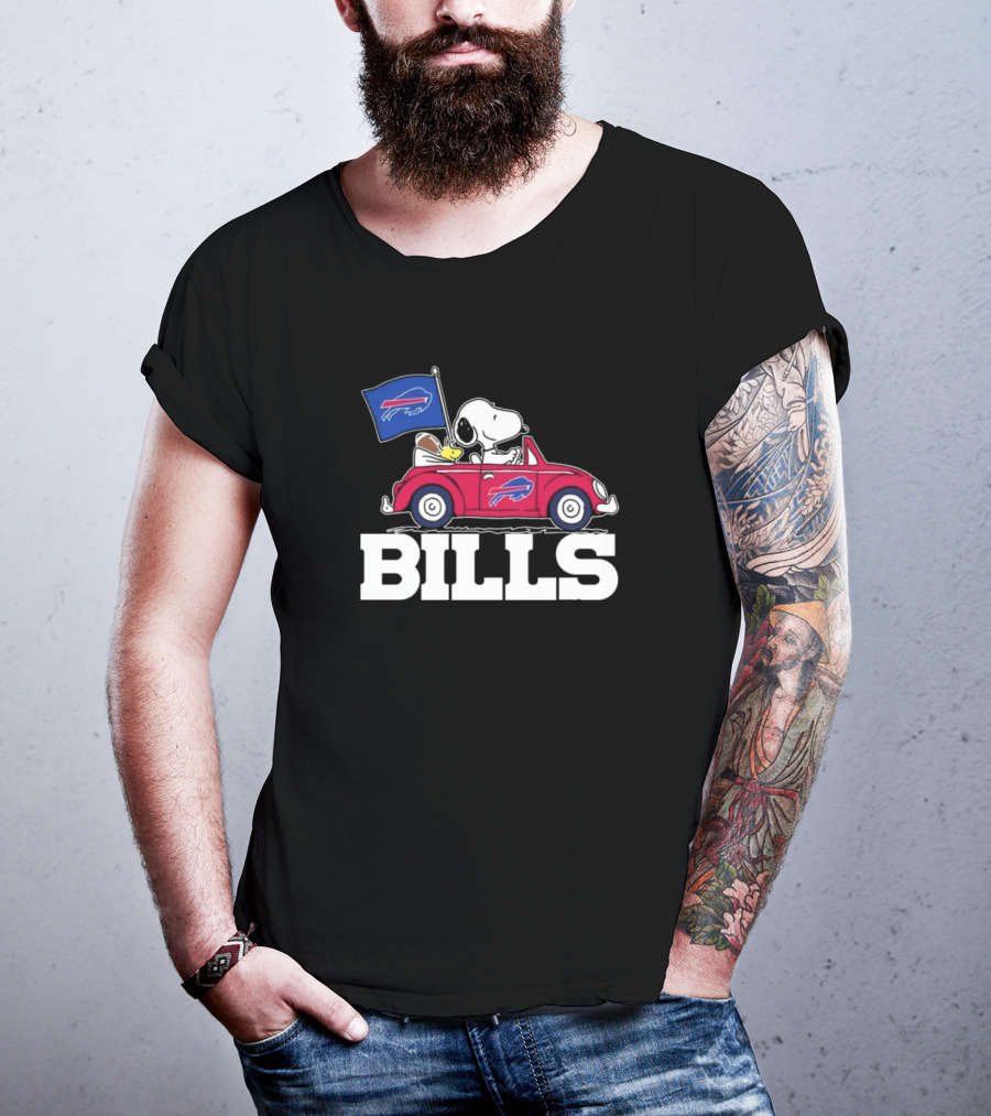 Snoopy Woodstock Driving Car Buffalo Bills T-Shirt