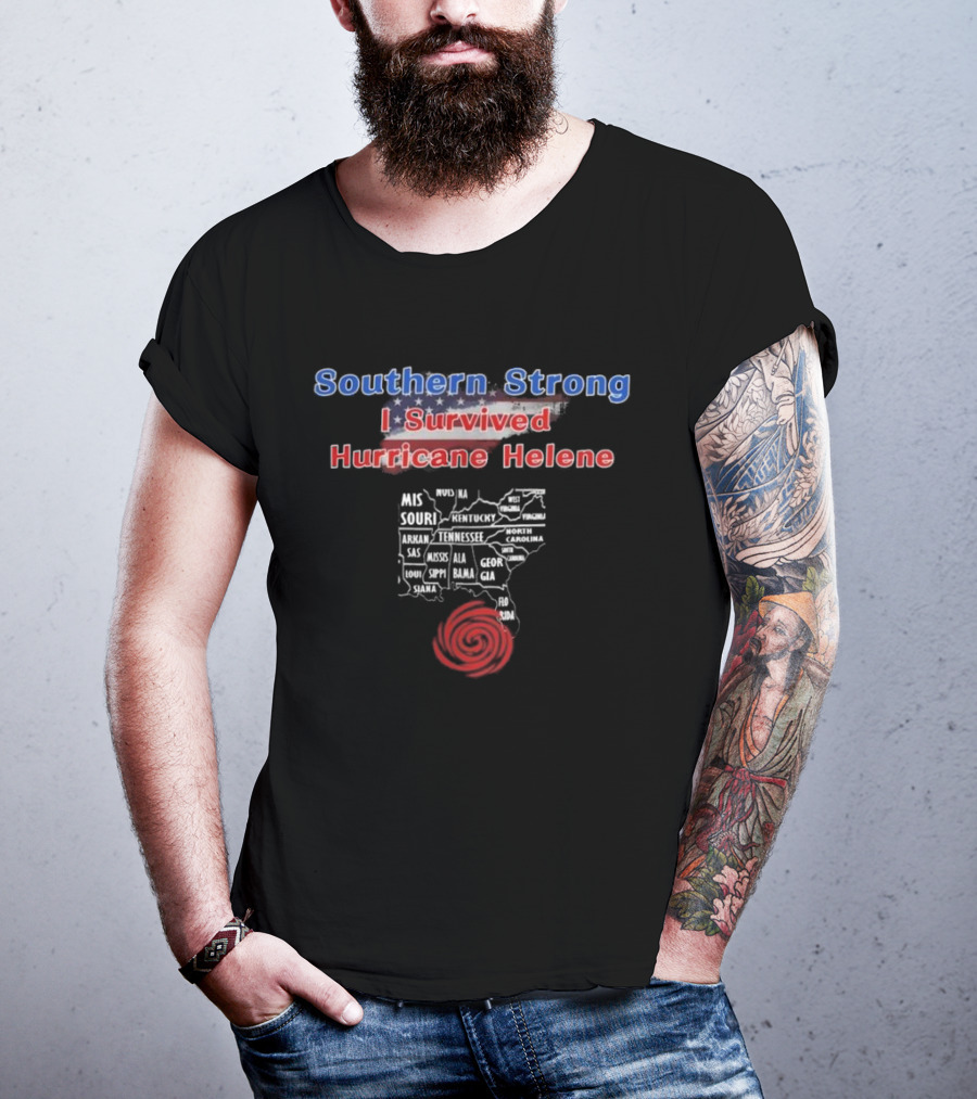 Southern Strong I Survived Hurricane Helene American Map Red Spiral Southeast States T-Shirt