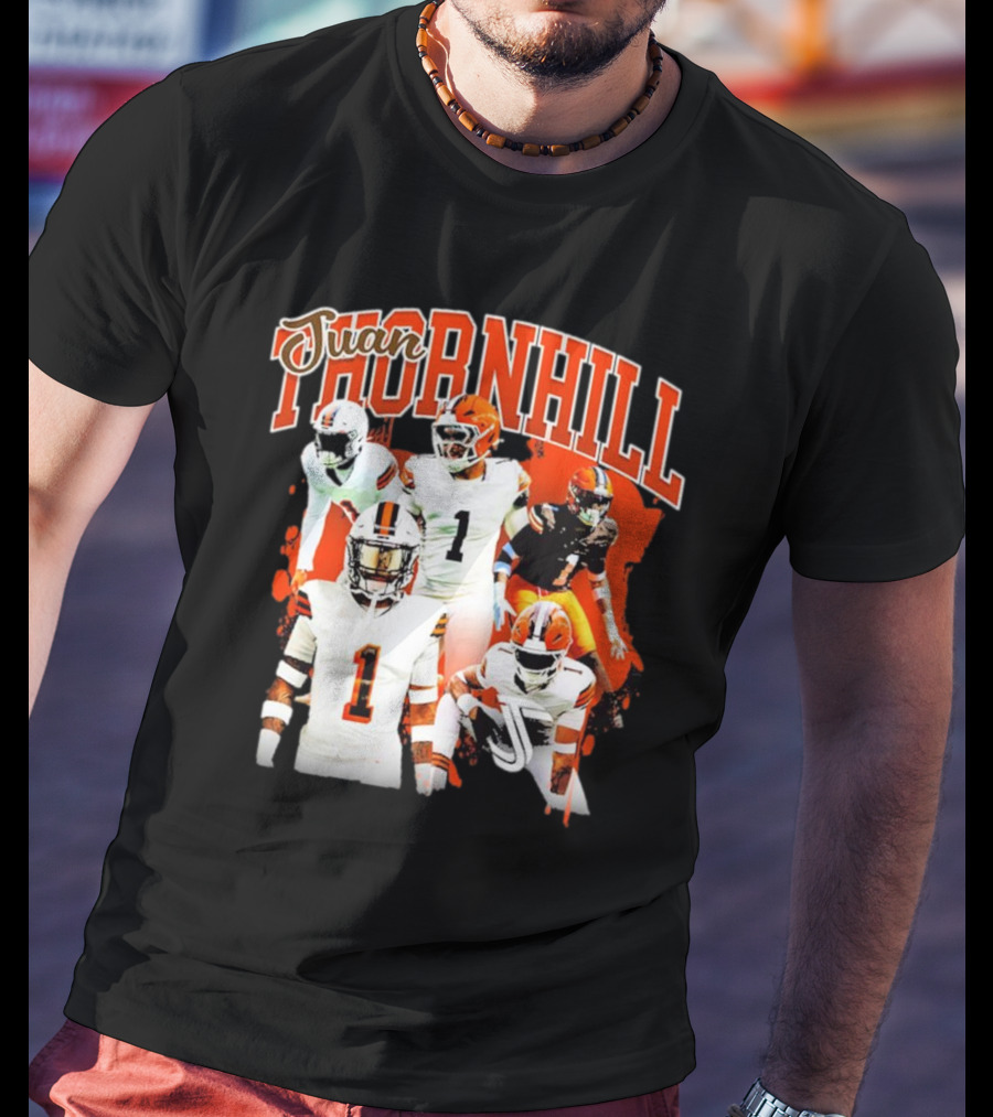 Juan Thornhill Football Player Orange And Black Action Collage T-Shirt