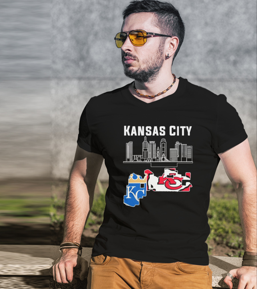 Kansas City Skyline With Chiefs And Royals T-Shirt