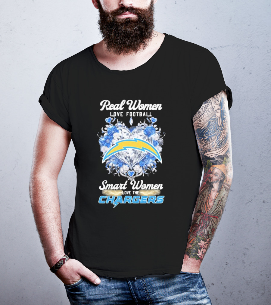 Real Women Love Football Smart Women Love The Chargers X Floral Hearts And Roses T-Shirt