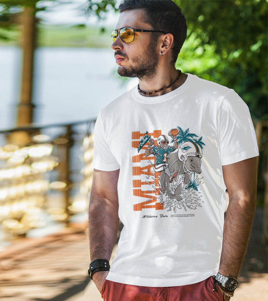 Duvin X Miami Dolphins Miami Flippin' Time With Dolphins Football And Palm Trees T-Shirt