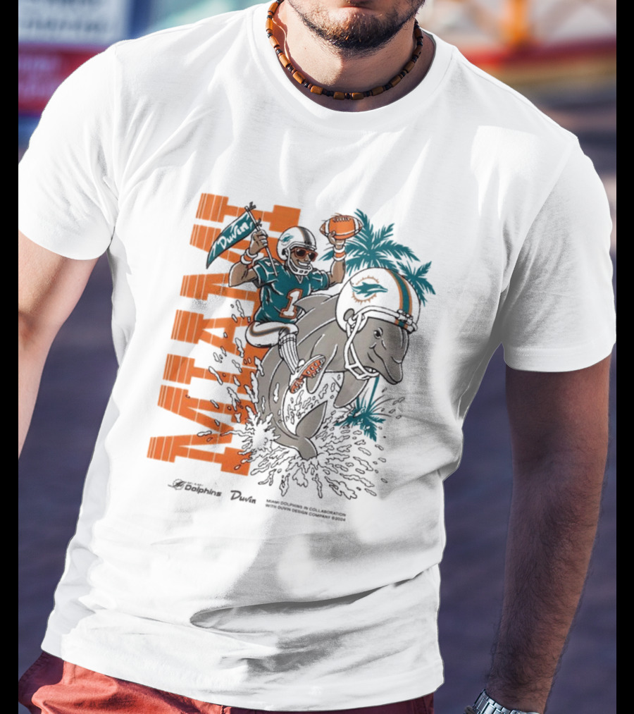 Duvin X Miami Dolphins Miami Flippin' Time With Dolphins Football And Palm Trees T-Shirt