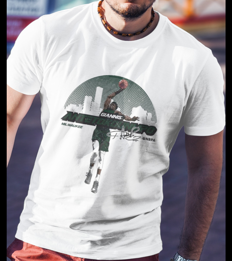 Giannis Antetokounmpo Milwaukee Skyline Signature @NBPA T-Shirt