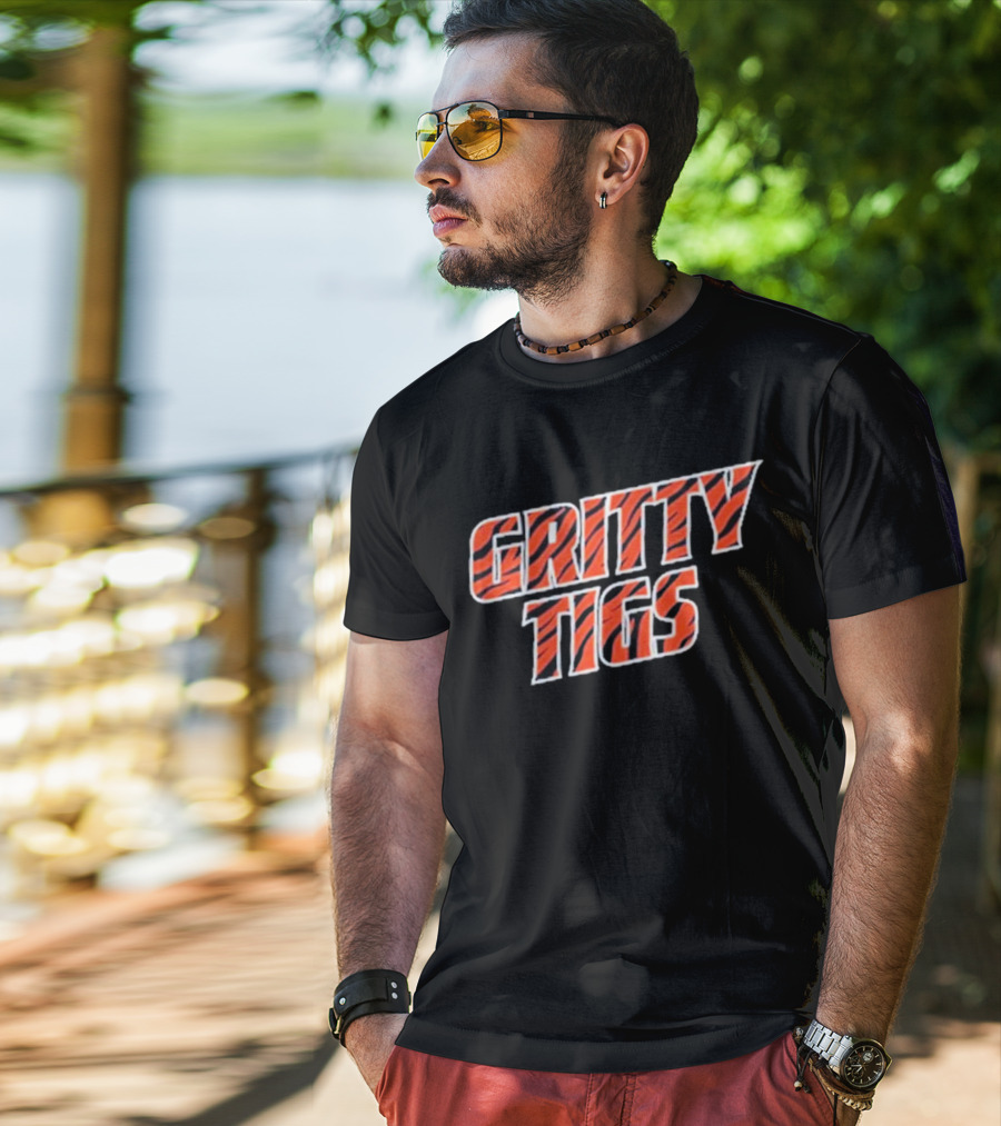 Gritty Tigs Detroit Tigers Baseball Tiger Stripe Text T-Shirt