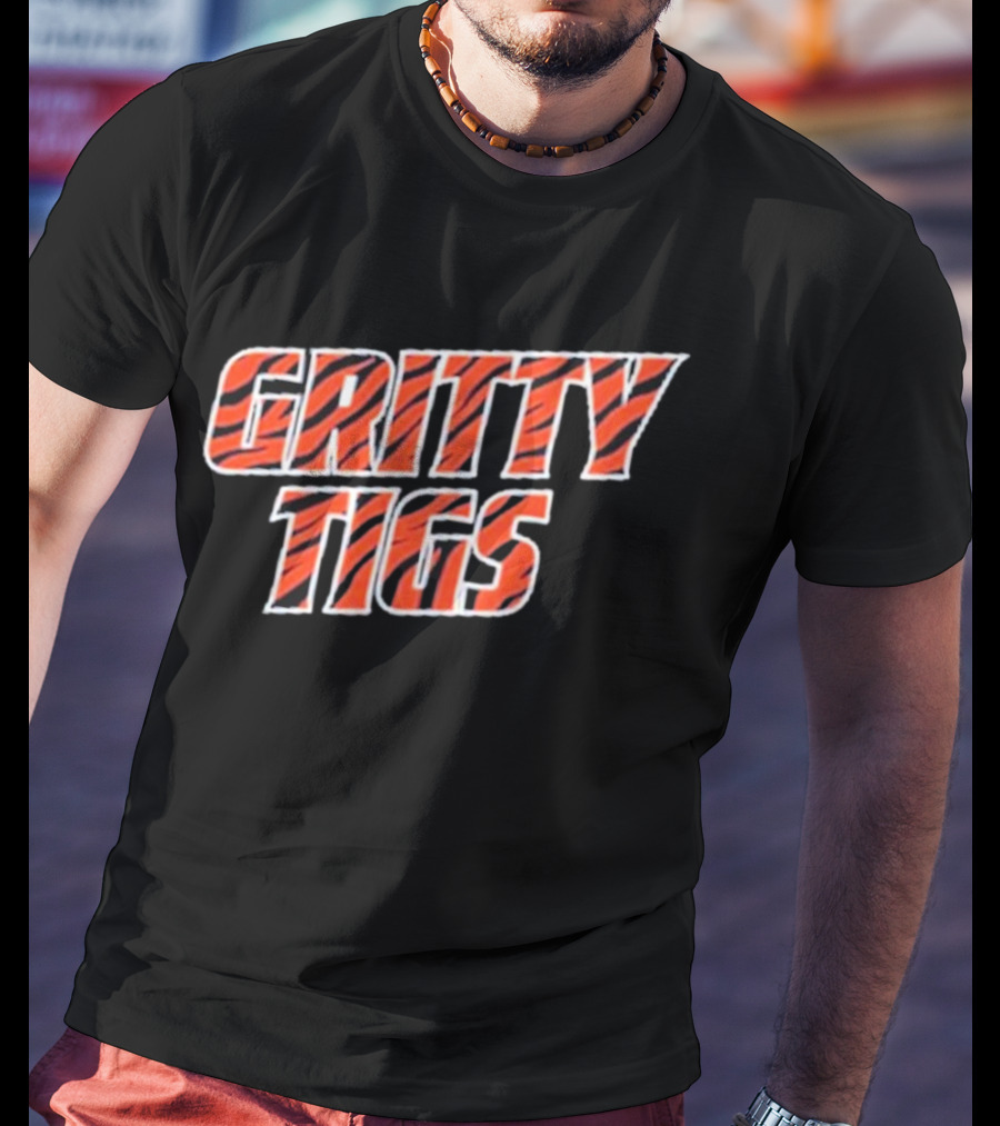Gritty Tigs Detroit Tigers Baseball Tiger Stripe Text T-Shirt