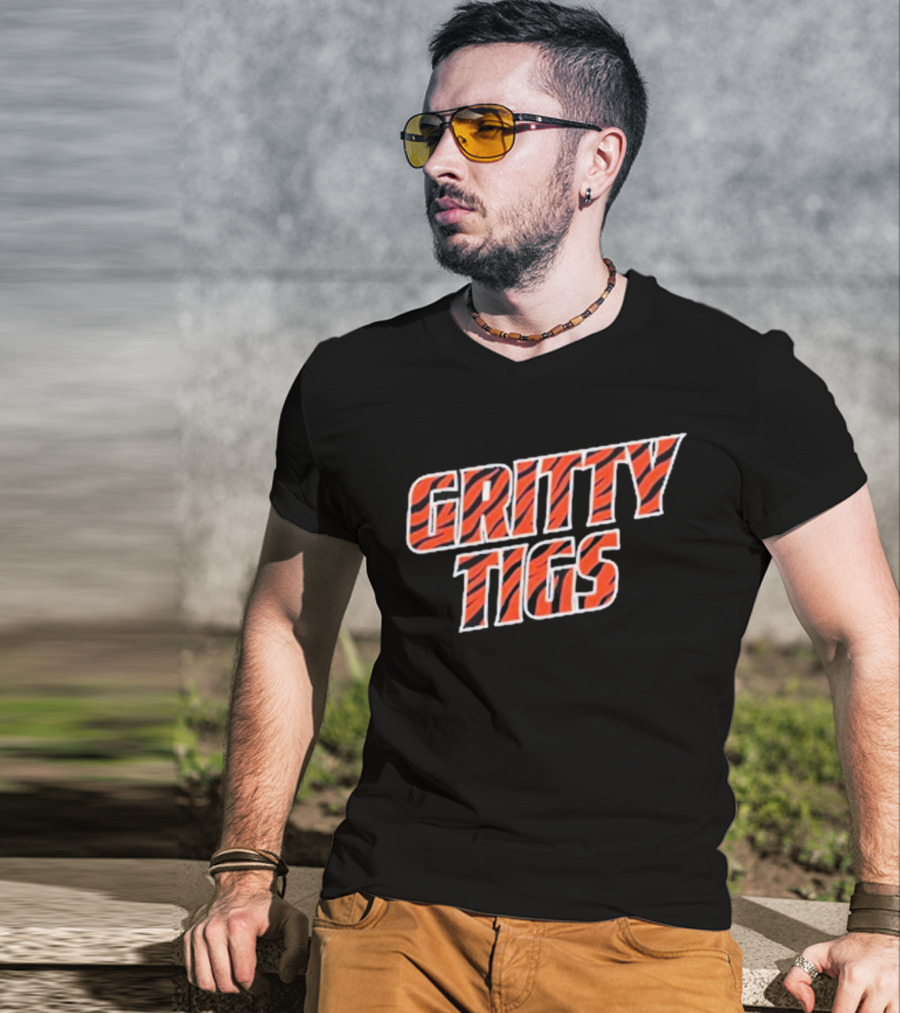 Gritty Tigs Detroit Tigers Baseball Tiger Stripe Text T-Shirt