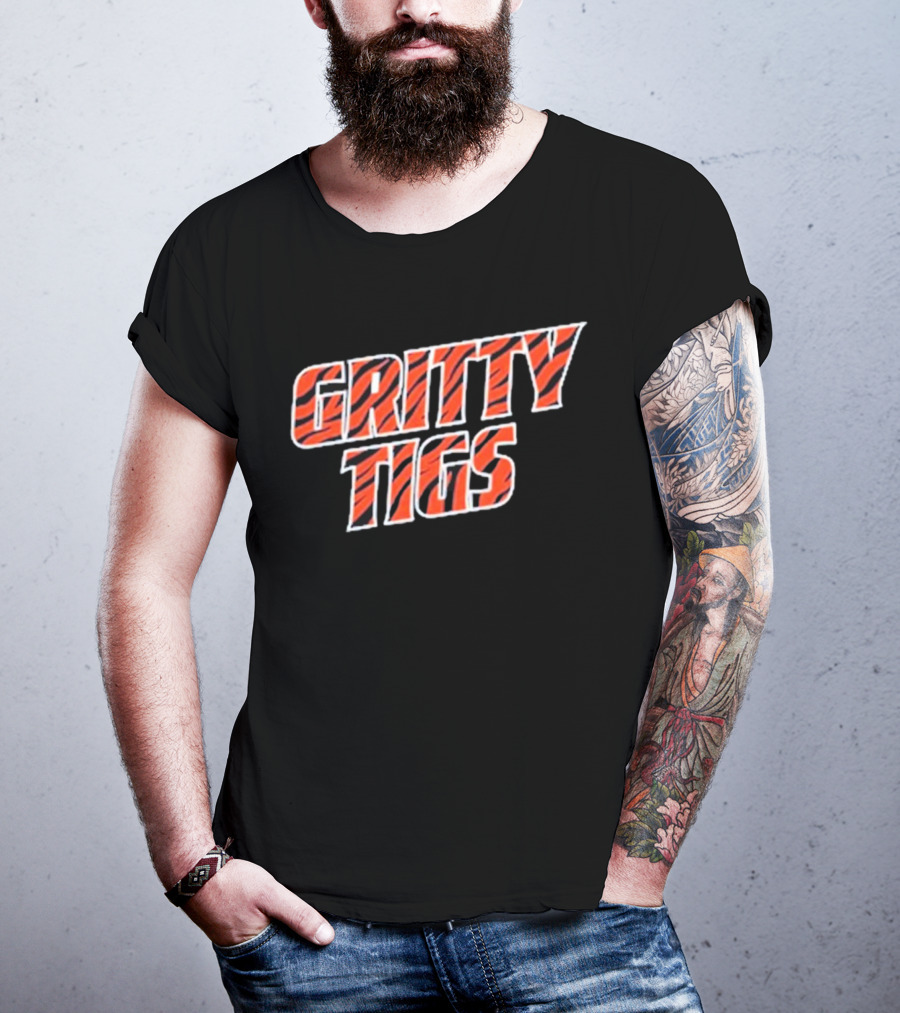 Gritty Tigs Detroit Tigers Baseball Tiger Stripe Text T-Shirt