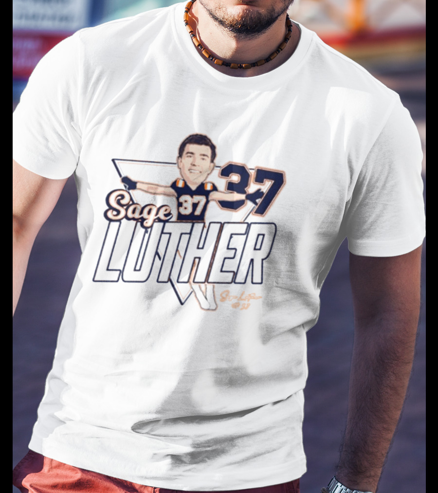 Sage Luther 37 NCAA Illinois Fighting Illini Football Caricature Signature T-Shirt