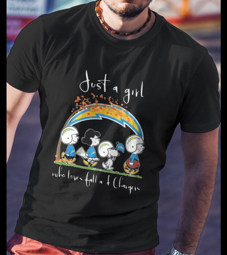 Just A Girl Who Loves Fall And Chargers Peanuts Characters T-Shirt