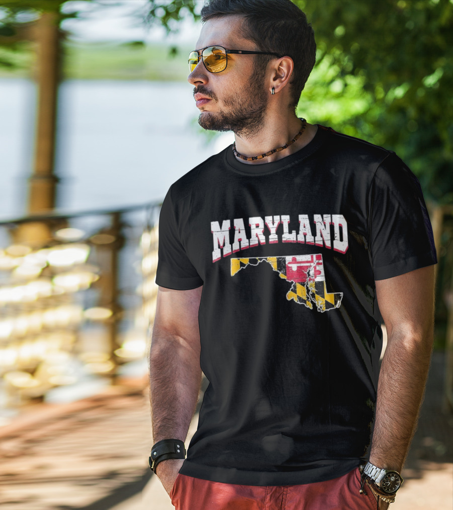 Maryland State Flag Map Proud Us Citizen America T-Shirt