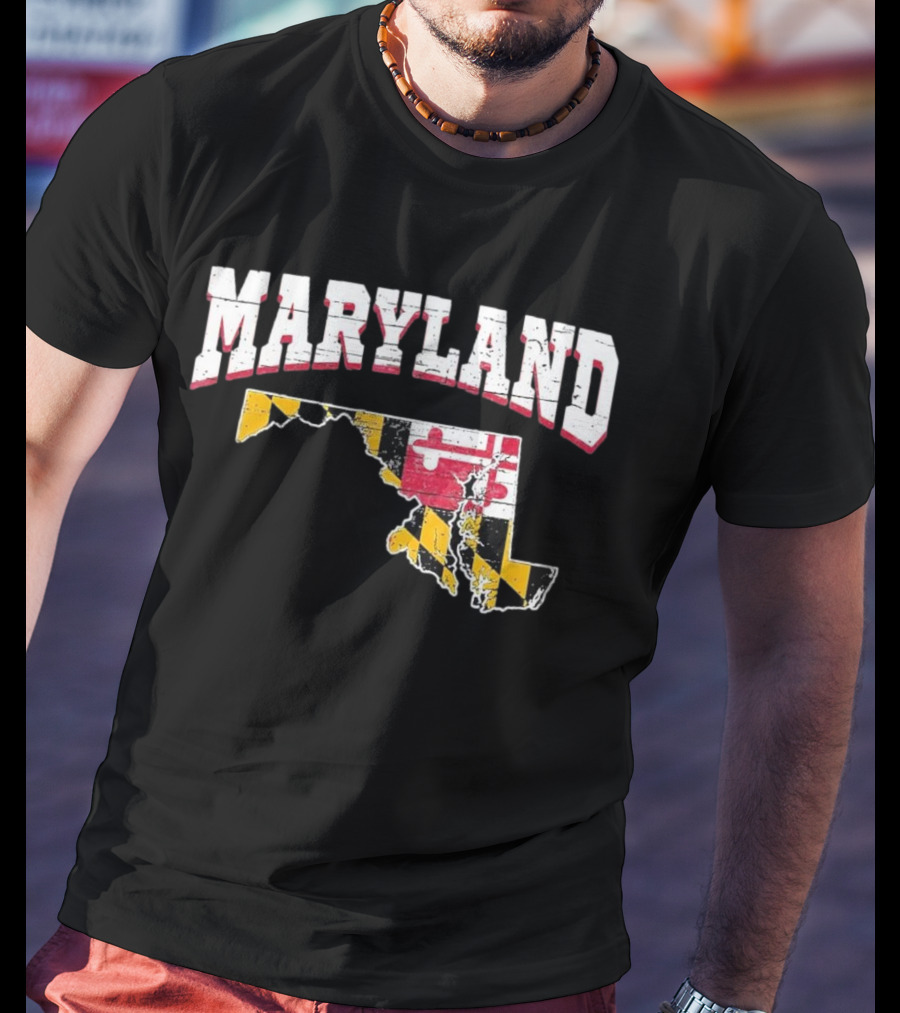 Maryland State Flag Map Proud Us Citizen America T-Shirt