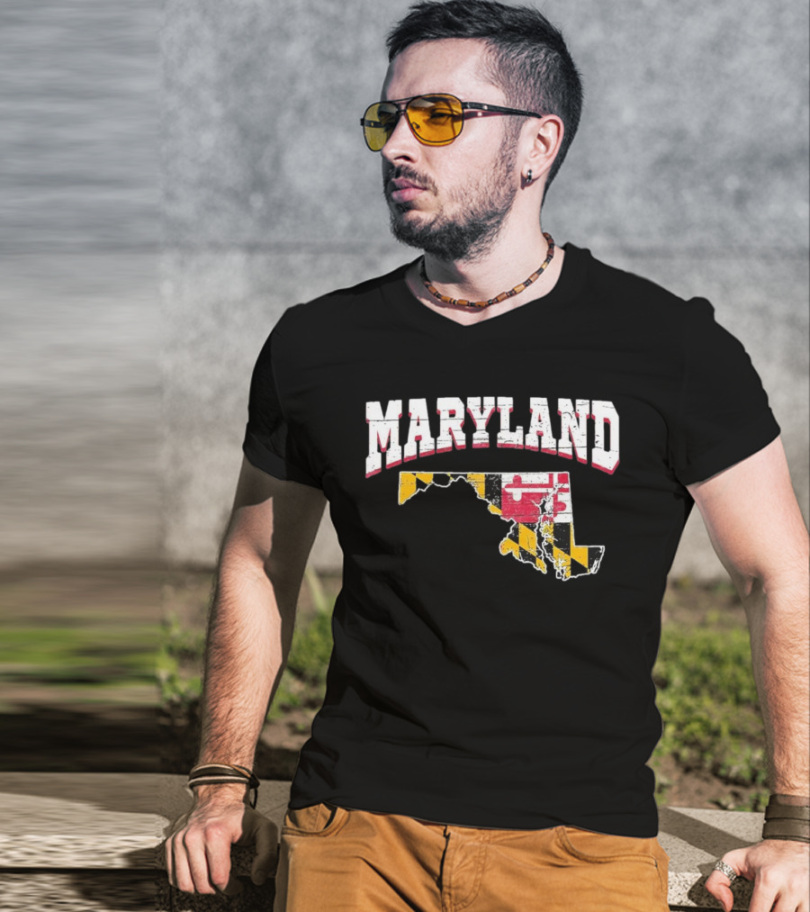 Maryland State Flag Map Proud Us Citizen America T-Shirt