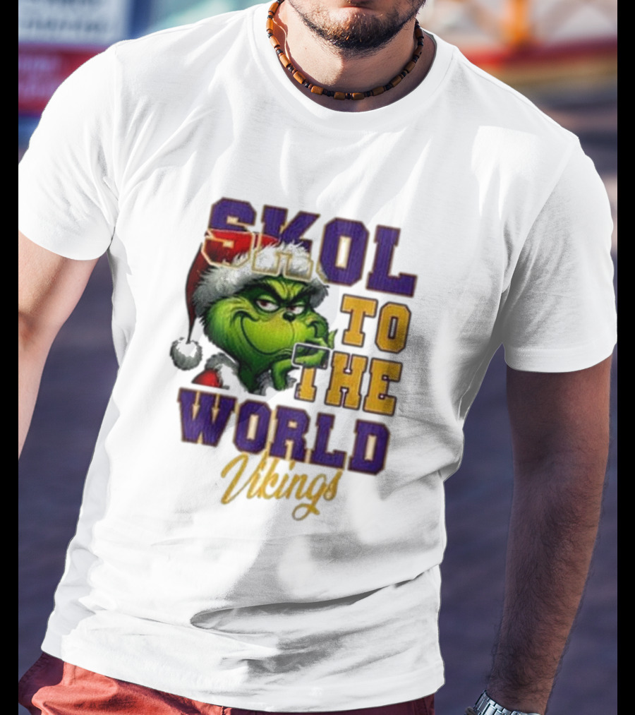 Minnesota Vikings Christmas The Grinch Skol To The World T-Shirt
