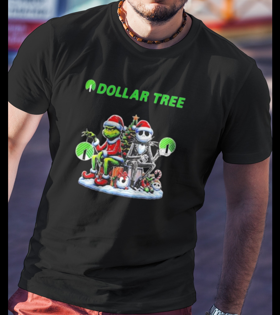 Grinch And Jack Skellington Santa Dollar Tree Christmas T-Shirt