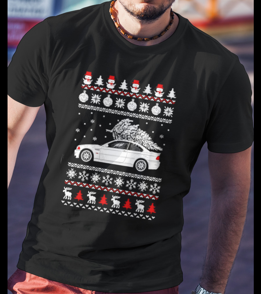 Snowmen Christmas Trees Snowflakes Reindeer BMW E30 Ugly Christmas T-Shirt