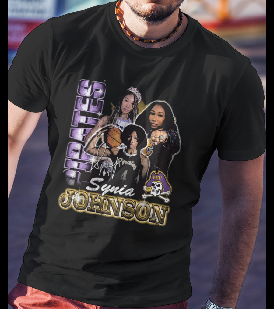 East Carolina Pirates Synia Johnson #4 ECU 90s Style Graphic Signature T-Shirt