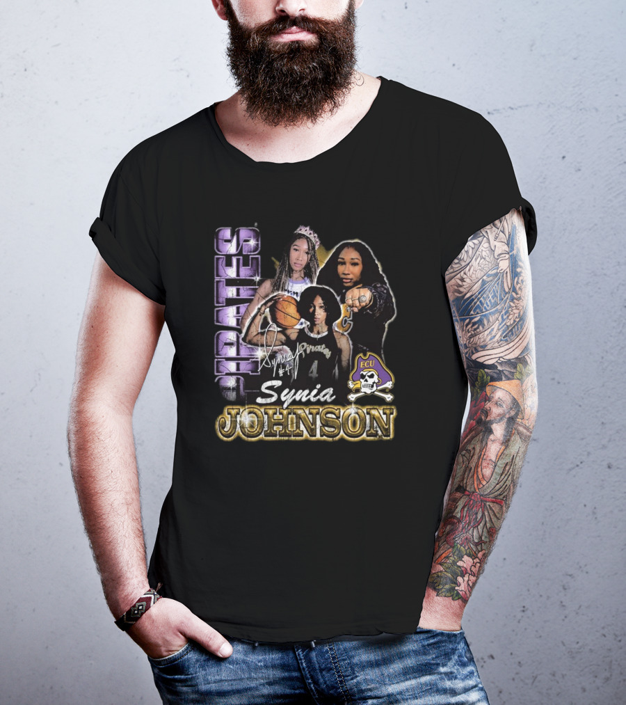 East Carolina Pirates Synia Johnson #4 ECU 90s Style Graphic Signature T-Shirt