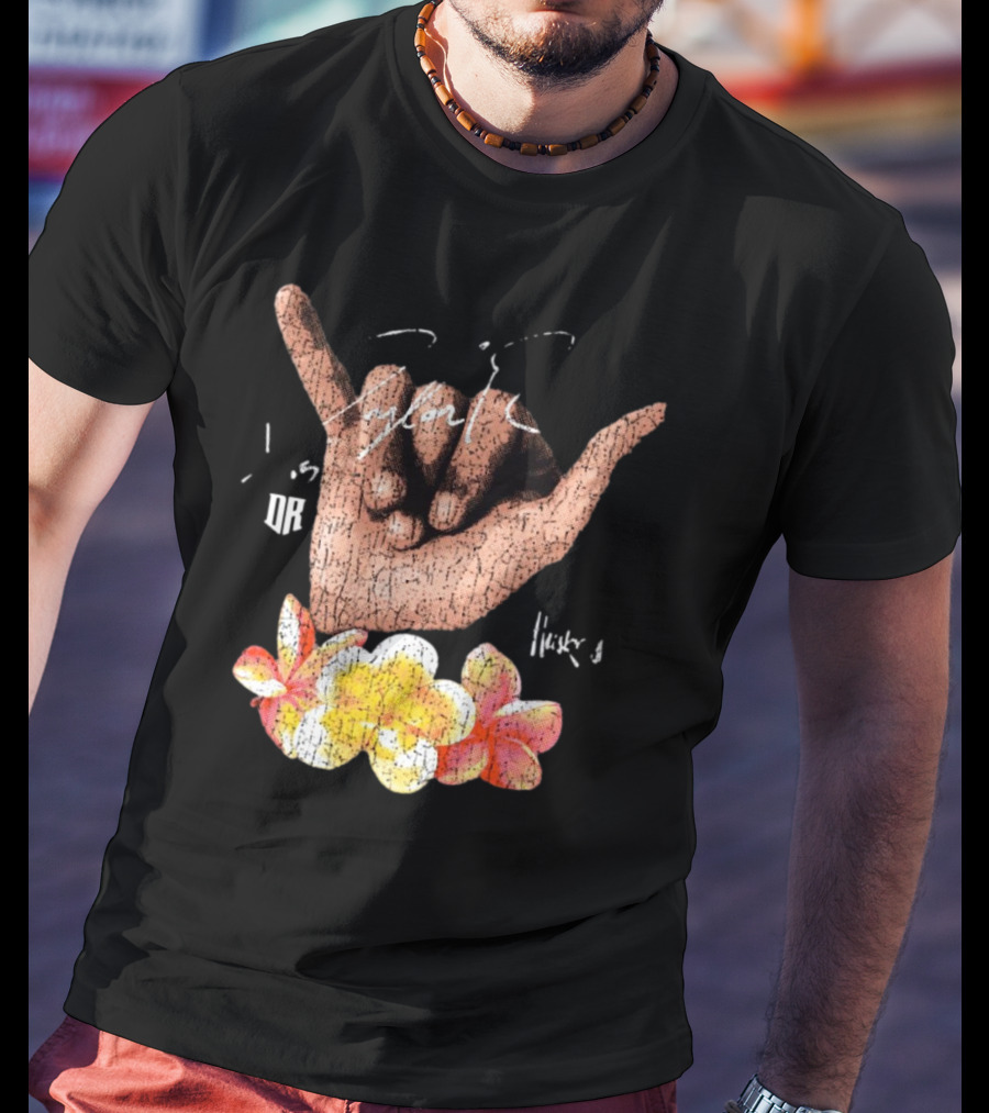 Shaka Hand Huskers Dylan Raiola Signature With Flowers And DR T-Shirt
