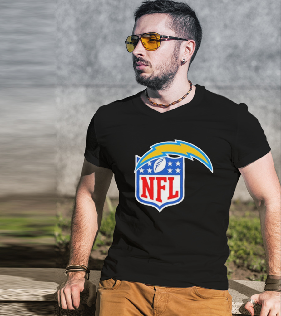 Los Angeles Chargers NFL Lightning Bolt Shield Emblem T-Shirt