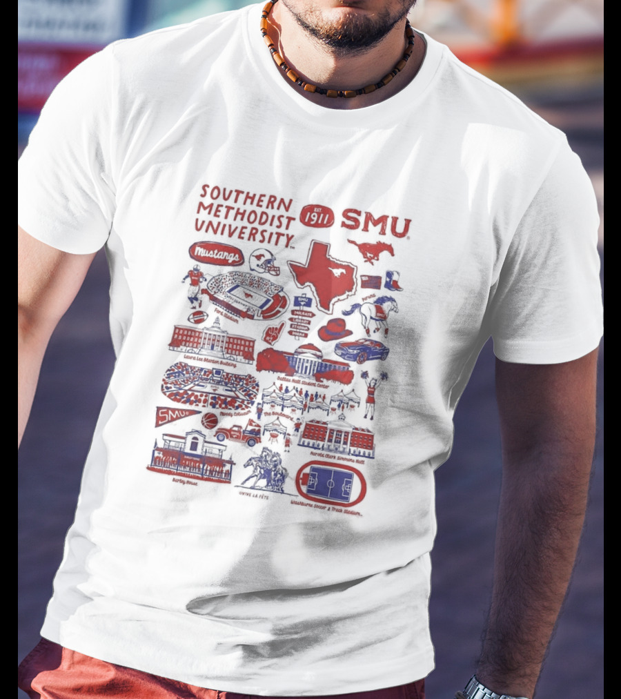 Southern Methodist University SMU Mustangs Est 1911 Vive La Fete Impressions Dallas Iconic Landmarks T-Shirt