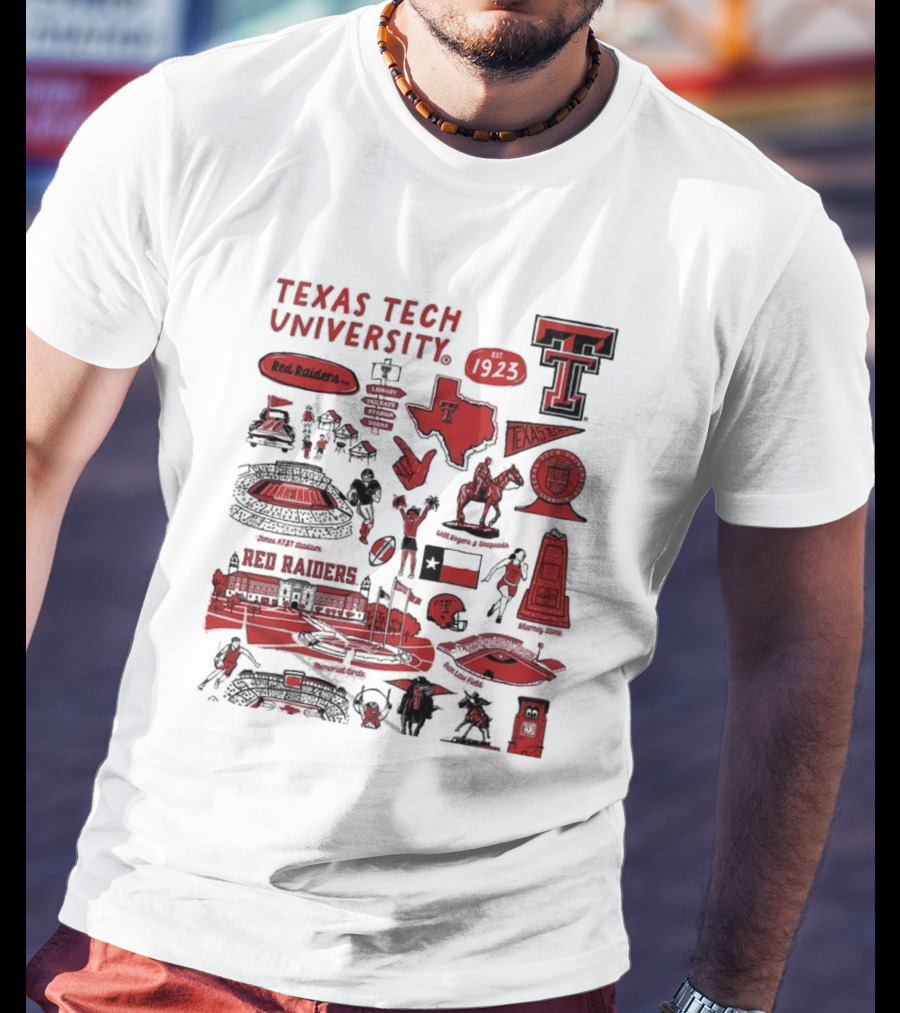 Texas Tech University Red Raiders Est 1923 Texas Spirit Impressions Artwork Icons T-Shirt