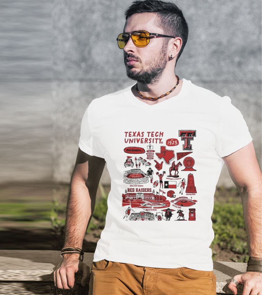 Texas Tech University Red Raiders Est 1923 Texas Spirit Impressions Artwork Icons T-Shirt