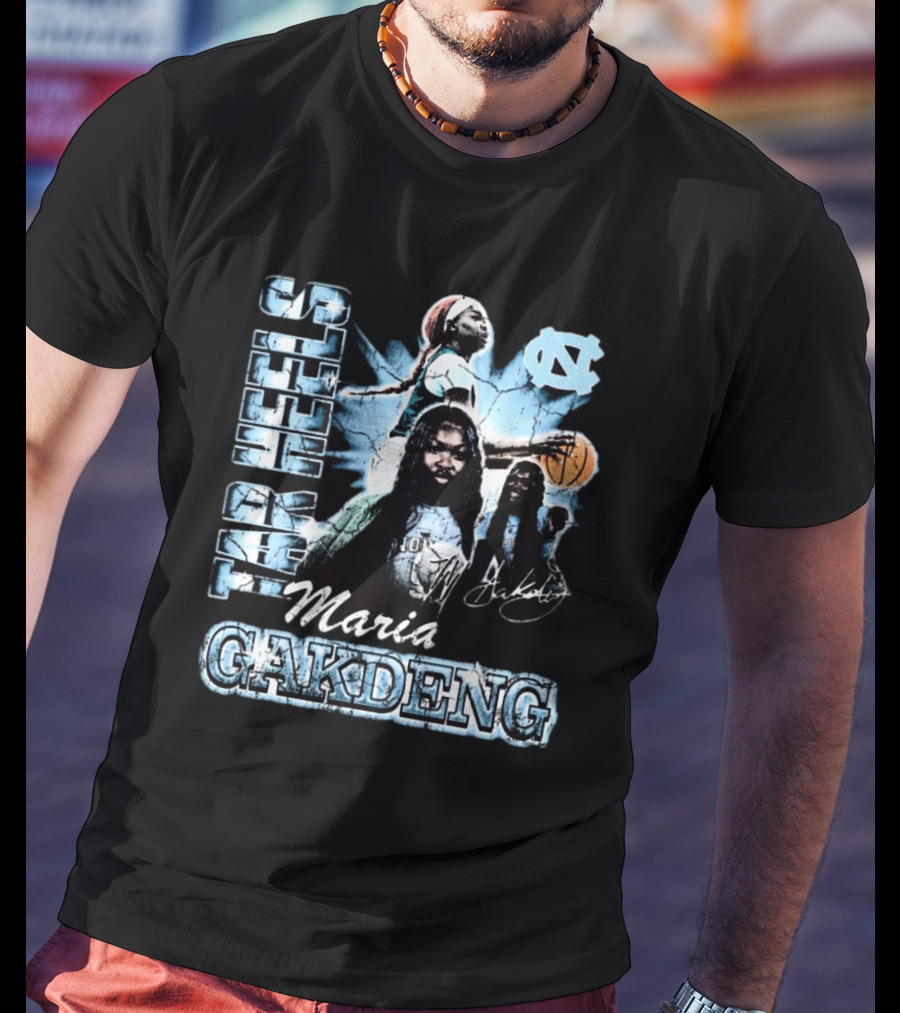 Maria Gakdeng North Carolina Tar Heels 90s Style Visage Basketball T-Shirt