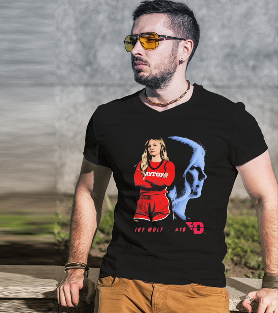Ivy Wolf Dayton Flyers #10 Basketball Portrait With Team T-Shirt