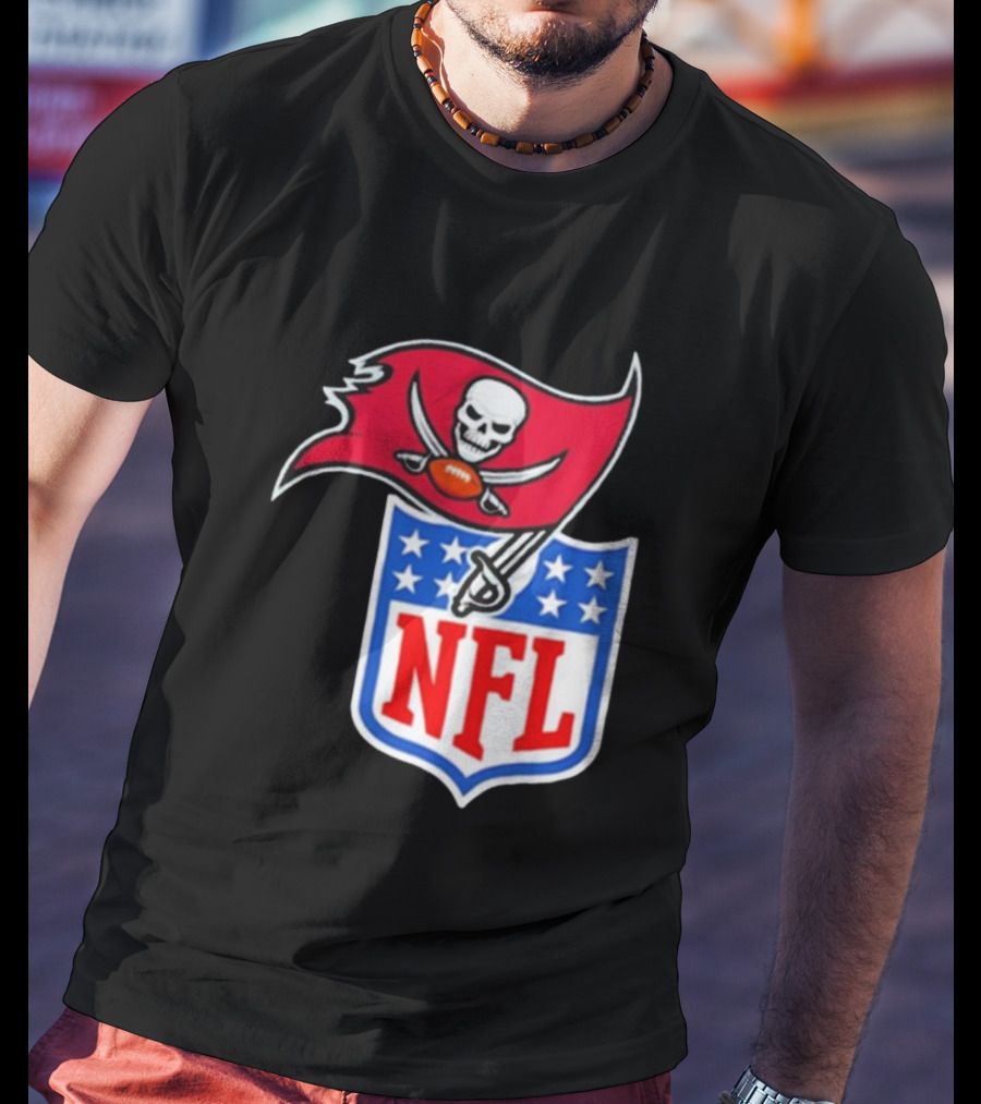 Tampa Bay Buccaneers NFL Collaboration Logo With Pirate Flag And Shield T-Shirt