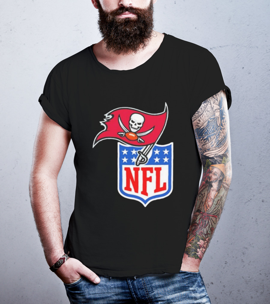 Tampa Bay Buccaneers NFL Collaboration Logo With Pirate Flag And Shield T-Shirt