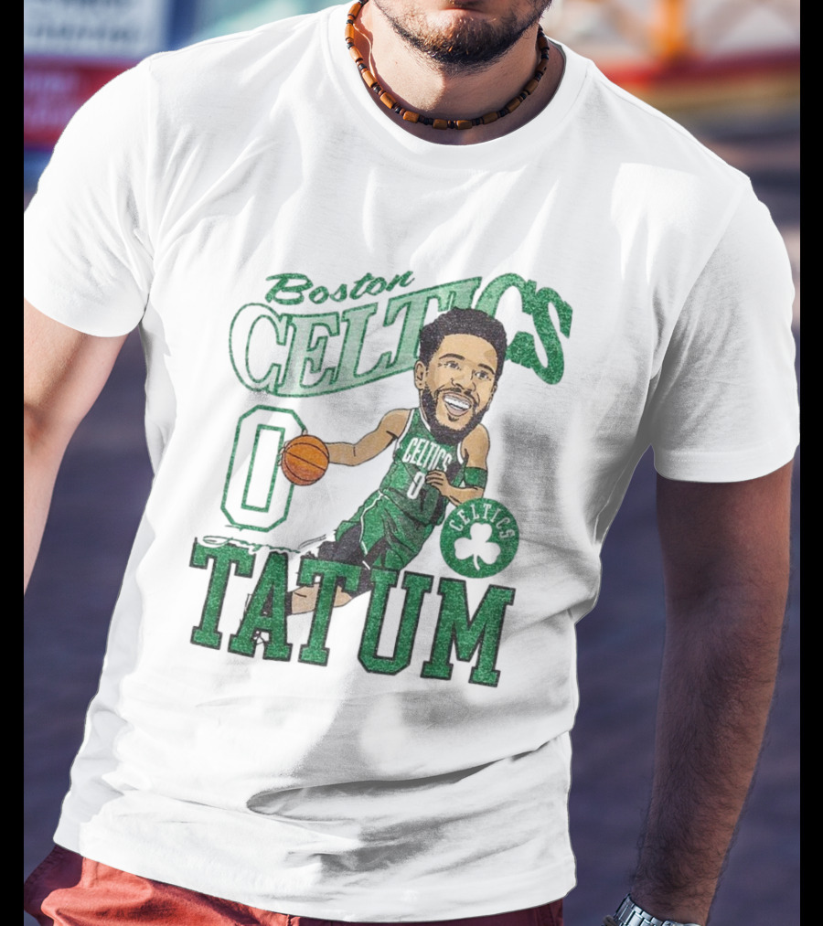 Boston Celtics Jayson Tatum Caricature Player New Era Green Basketball 0 Celtics Shamrock T-Shirt