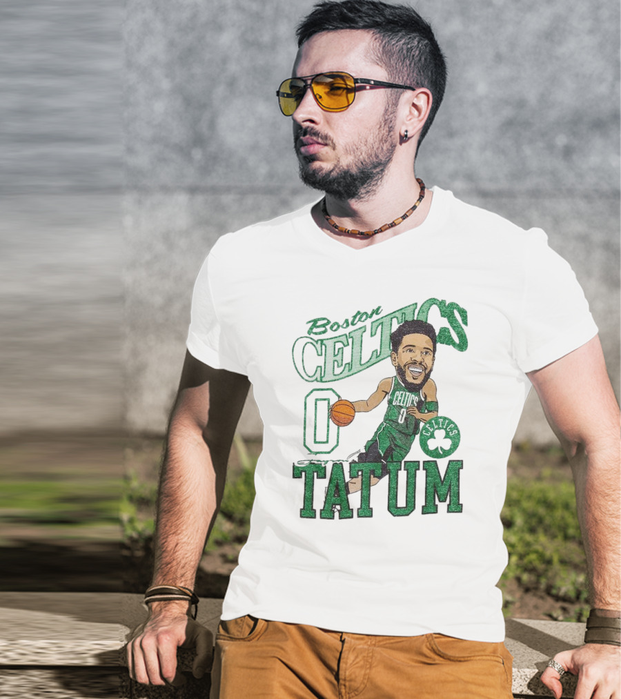 Boston Celtics Jayson Tatum Caricature Player New Era Green Basketball 0 Celtics Shamrock T-Shirt