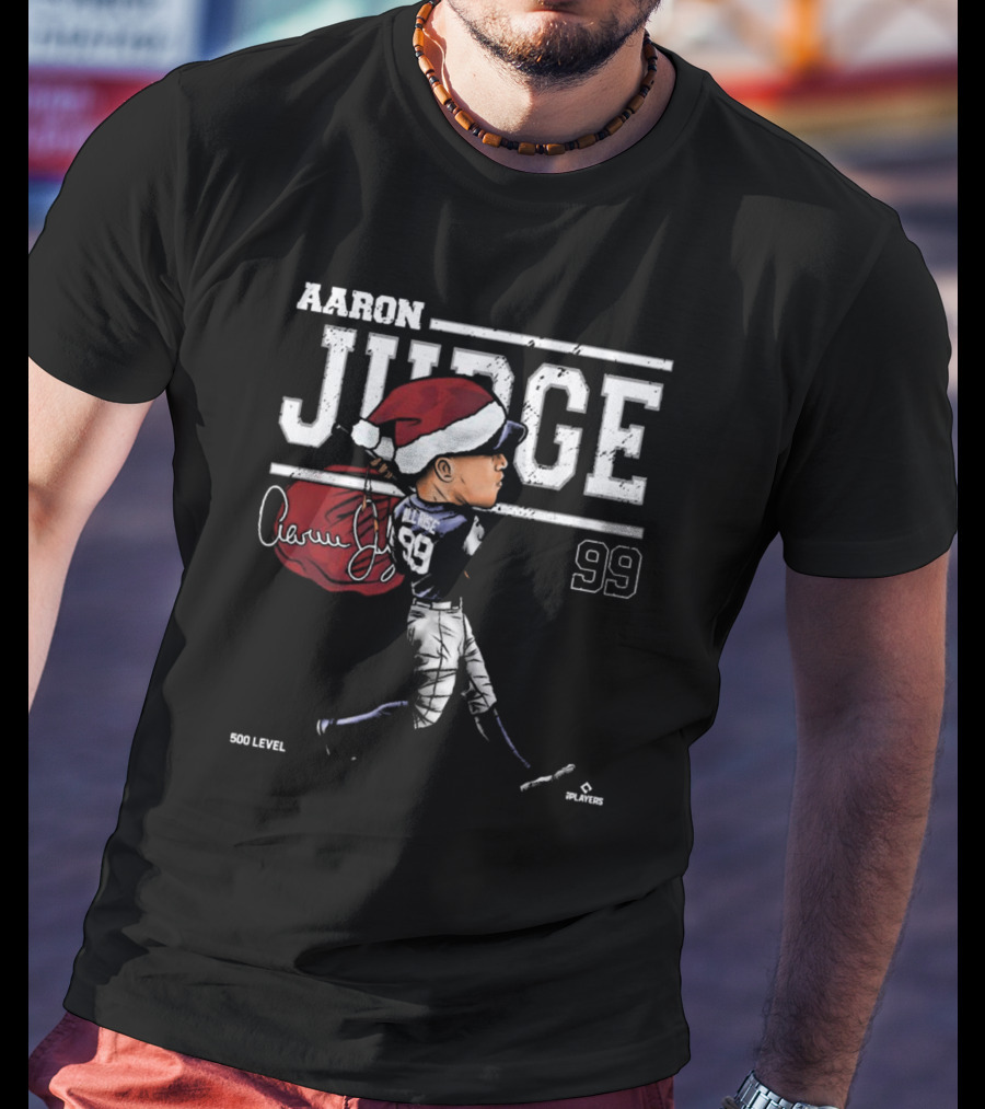 Aaron Judge New York Yankees MLB Christmas Santa Hat Signature Cartoon 99 500 Level T-Shirt