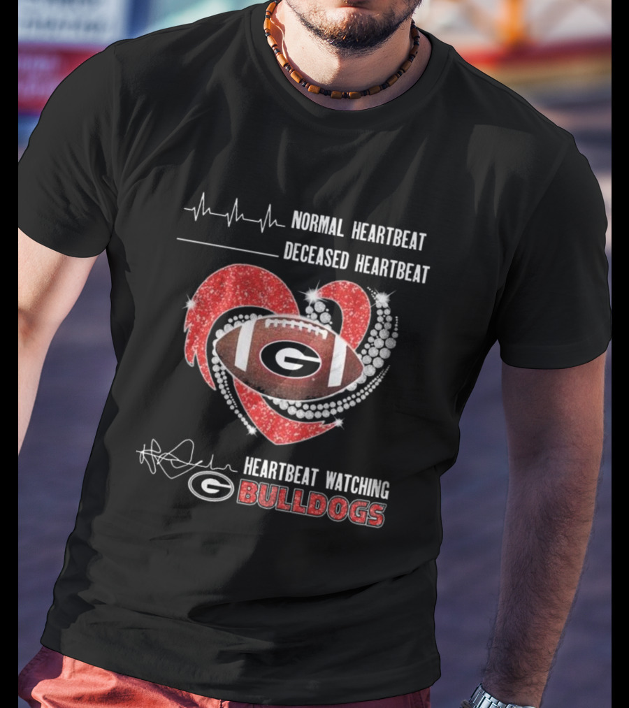 Heartbeat Watching Georgia Bulldogs Football Sparkling Diamond Heart T-Shirt