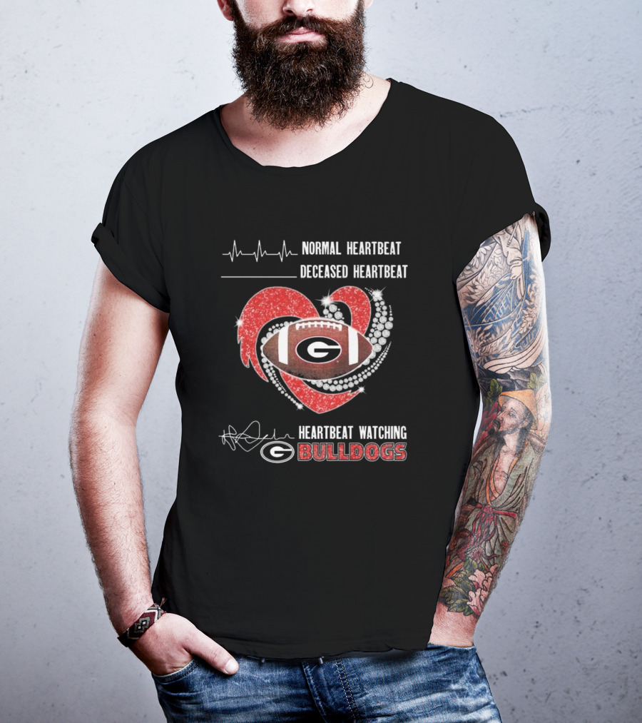 Heartbeat Watching Georgia Bulldogs Football Sparkling Diamond Heart T-Shirt