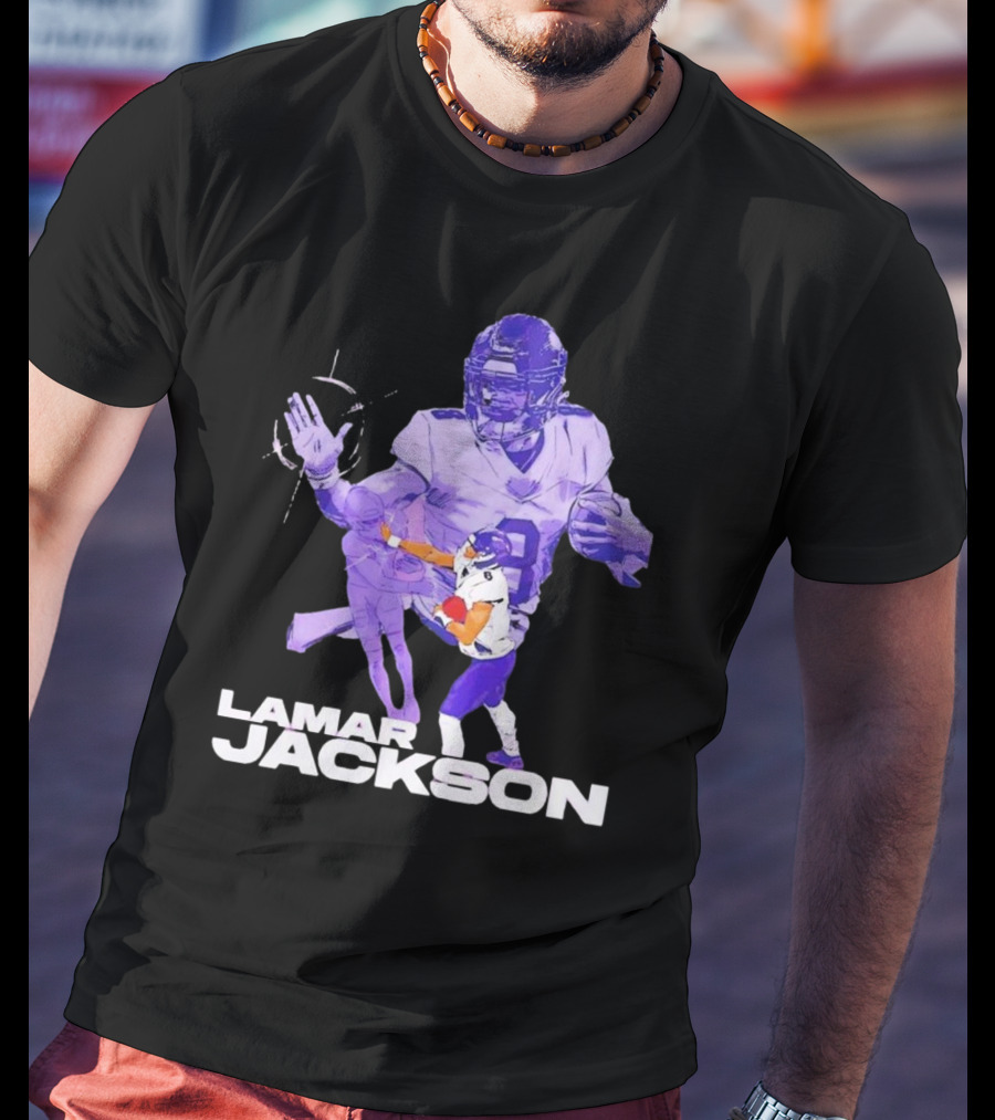 Lamar Jackson Baltimore Ravens NFL Stiff Arm Dynamic Action Play T-Shirt