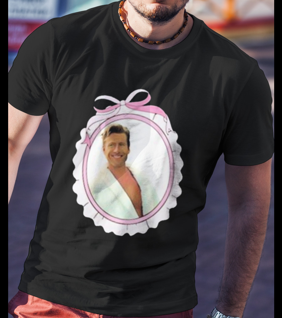 Cherrydaze Glen Powell Pink Ribbon Scalloped Frame T-Shirt