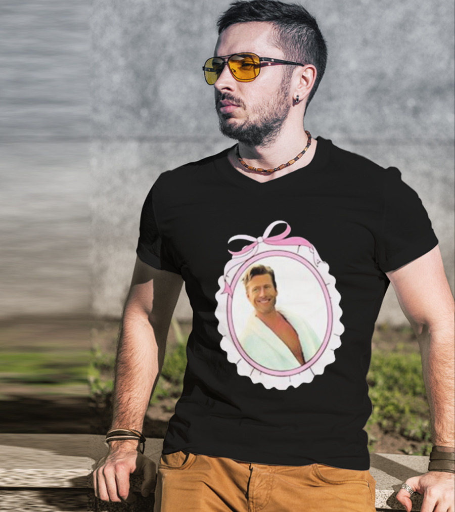 Cherrydaze Glen Powell Pink Ribbon Scalloped Frame T-Shirt