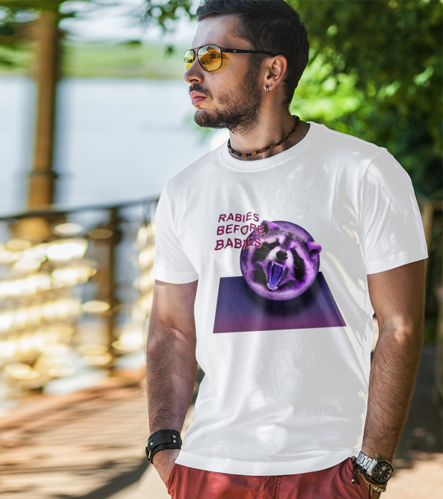 Rabies Before Babies Raccoon Spherical Illusion T-Shirt