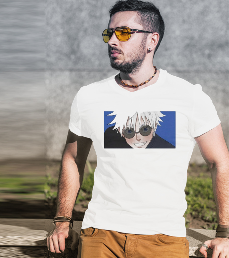 Young Gojo Anime Manga Character Blue Background T-Shirt