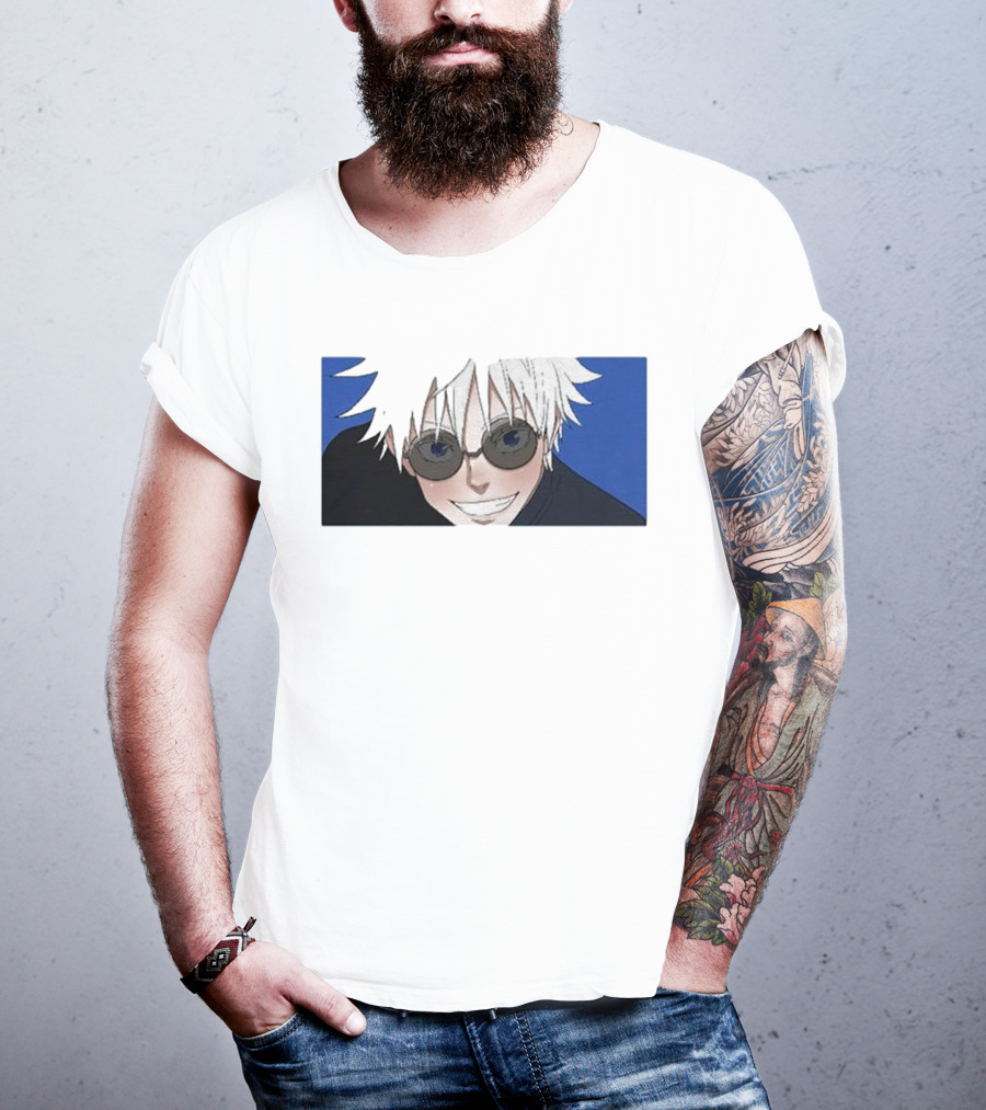 Young Gojo Anime Manga Character Blue Background T-Shirt