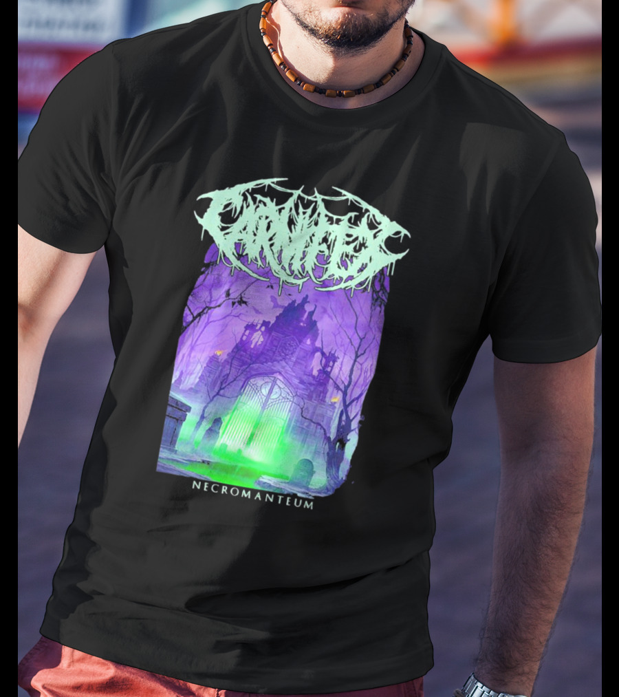 Carnifex Necromanteum Haunted Gothic Castle With Glowing Green And Purple Portal T-Shirt