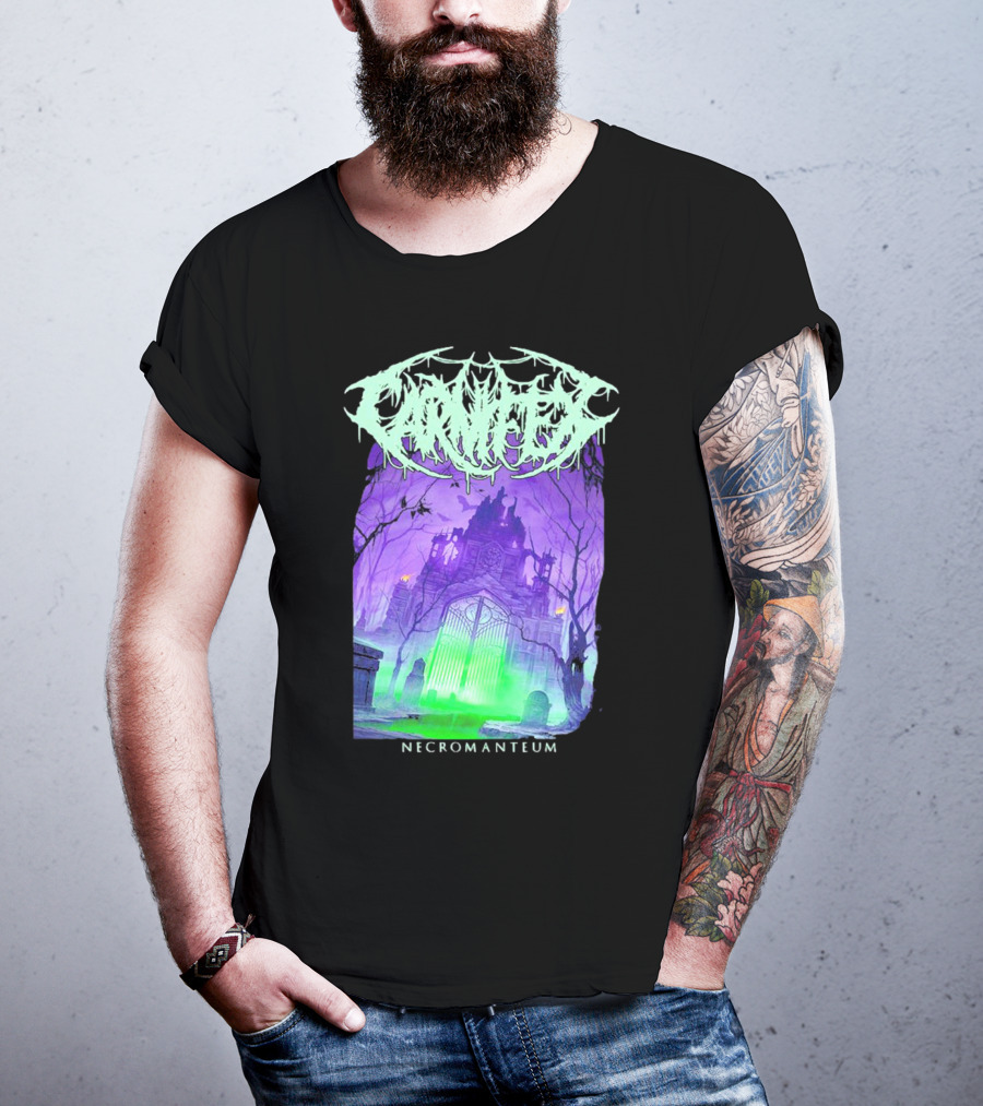 Carnifex Necromanteum Haunted Gothic Castle With Glowing Green And Purple Portal T-Shirt