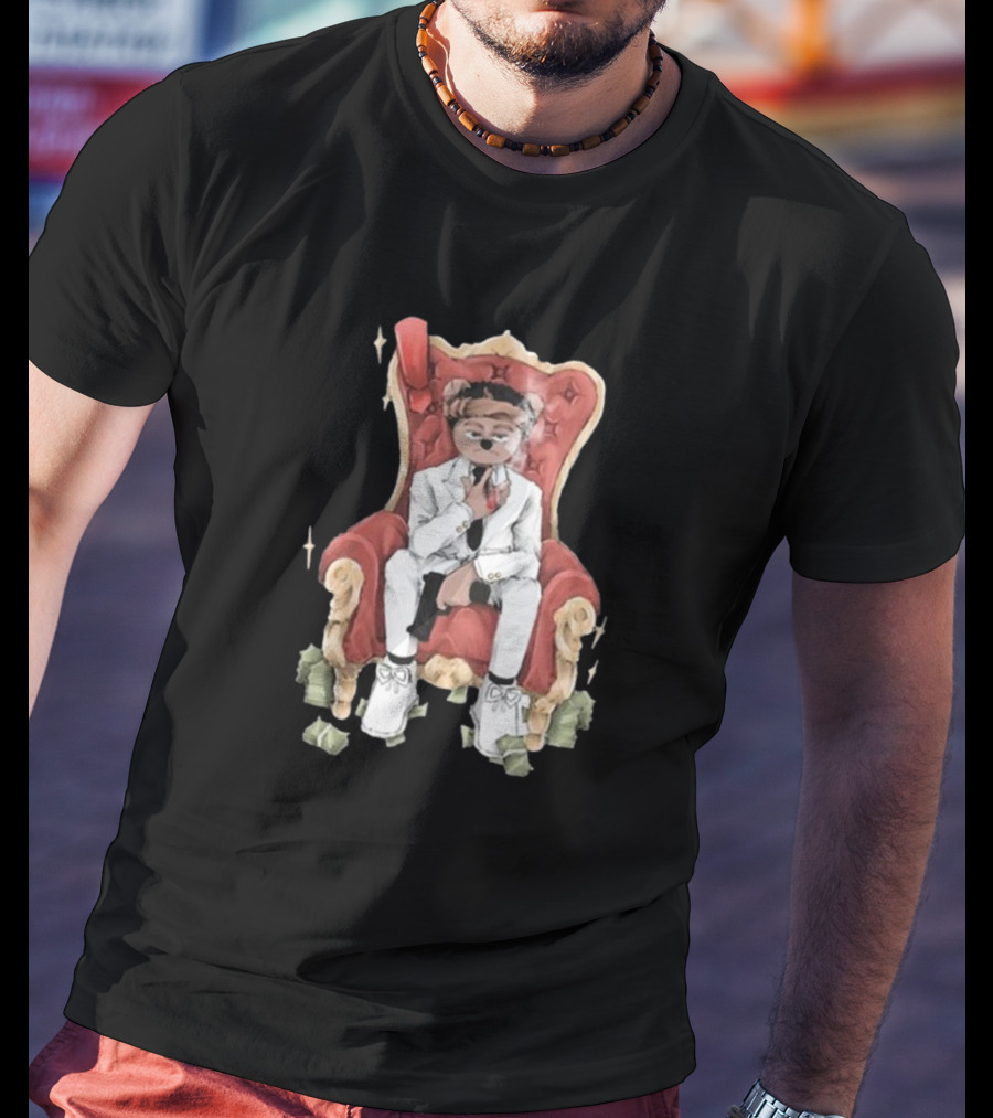 Top Kid Korro Sitting On Red Throne With Money Rolls And Suit T-Shirt