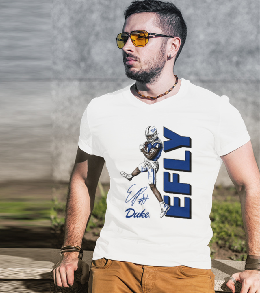 Eli Pancol #4 Duke Blue Devils EFLY Football Signature T-Shirt