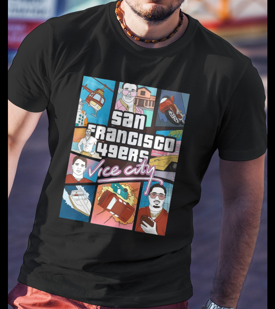 San Francisco 49ers Vice City Helicopter Car Yacht Football T-Shirt