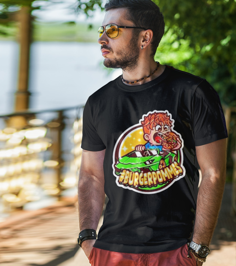 Lukas Eating Burger In Green Car #Burgerpommes T-Shirt
